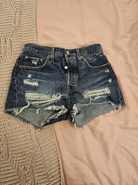 Levi's Distressed Dark Blue Denim Shorts